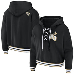 New Orleans Saints WEAR by Erin Andrews Women's Lace-Up Pullover Hoodie Black