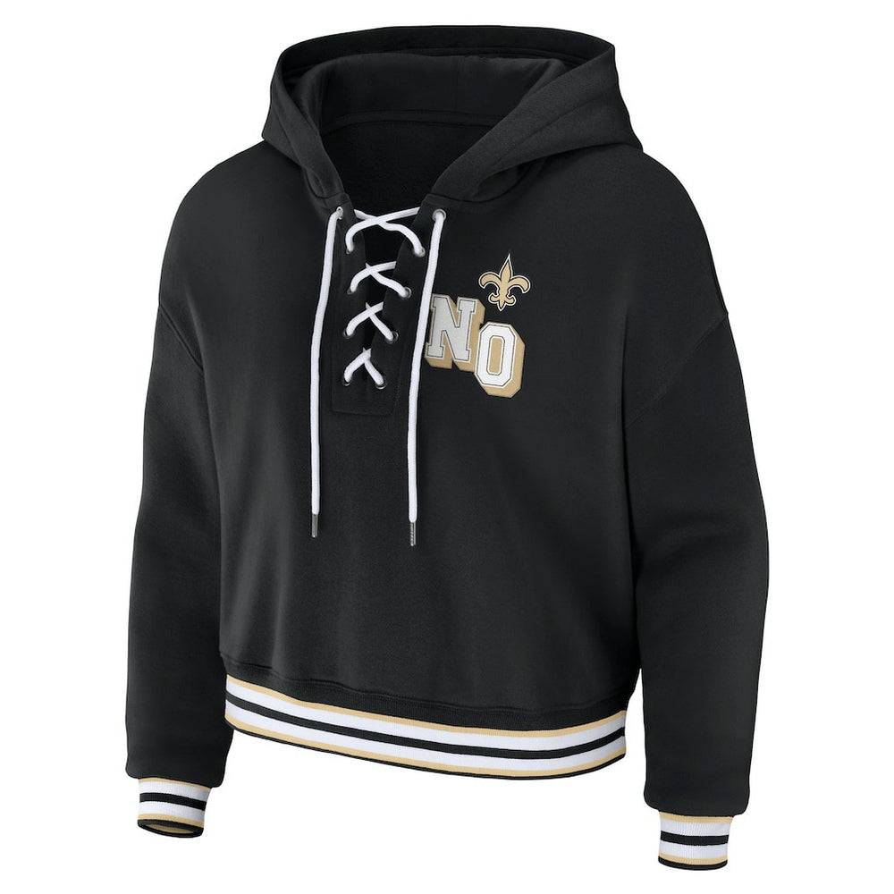 New Orleans Saints WEAR by Erin Andrews Women's Lace-Up Pullover Hoodie Black