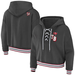 Tampa Bay Buccaneers WEAR by Erin Andrews Women's Lace-Up Pullover Hoodie Pewter