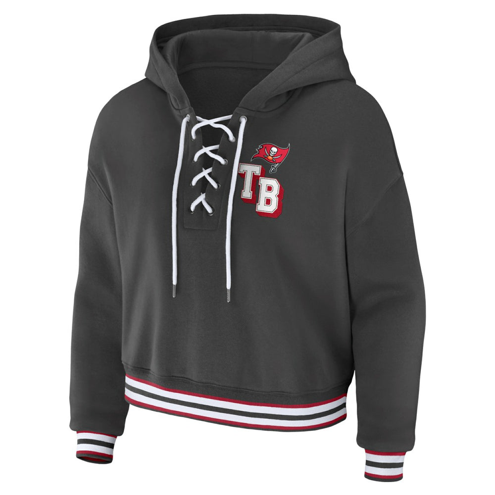 Tampa Bay Buccaneers WEAR by Erin Andrews Women's Lace-Up Pullover Hoodie Pewter