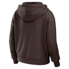 Cleveland Browns WEAR by Erin Andrews Women's Color Block Light Weight Modest Crop Full-Zip Hoodie Brown/White