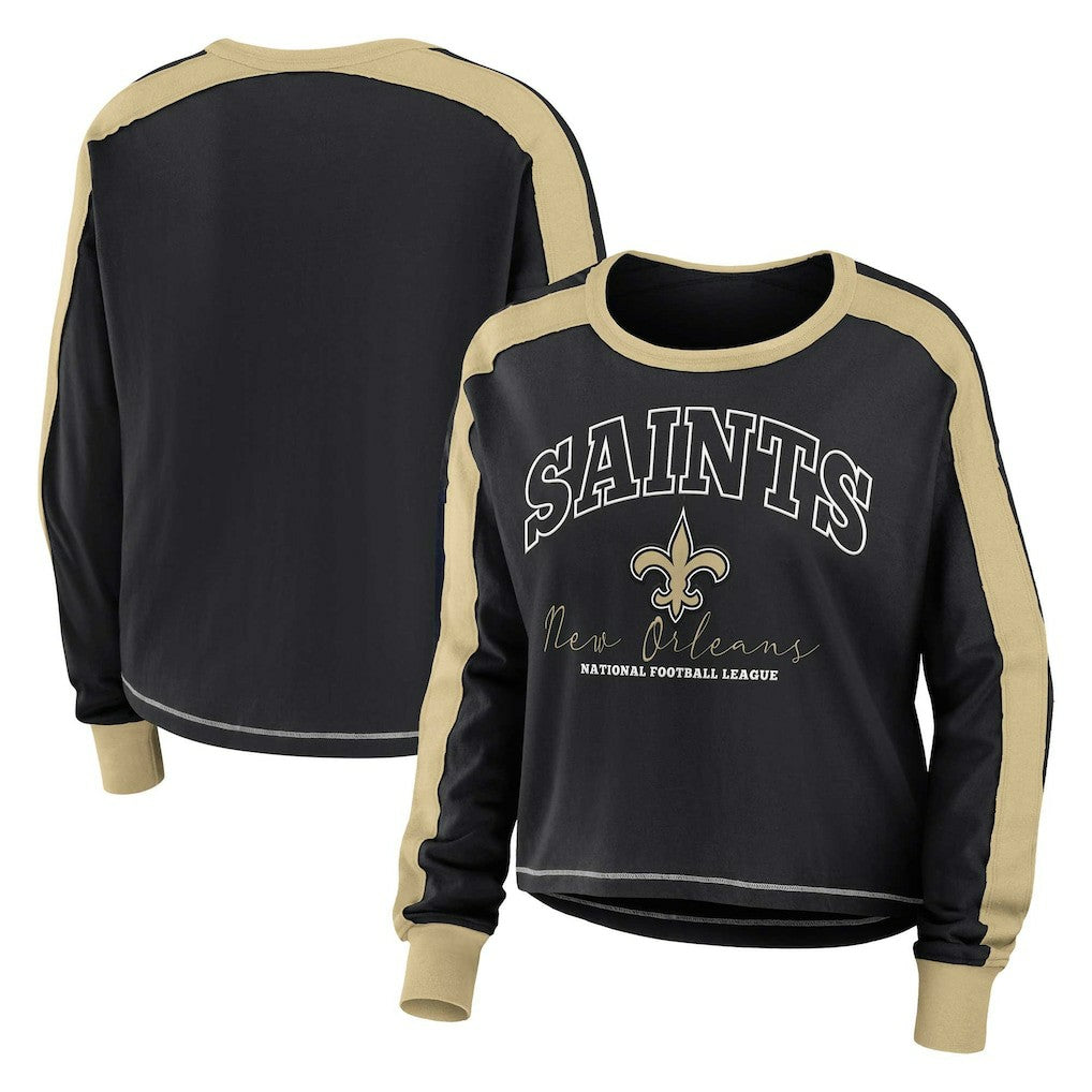 New Orleans Saints WEAR by Erin Andrews Women's Plus Size Colorblock Long Sleeve T-Shirt Black