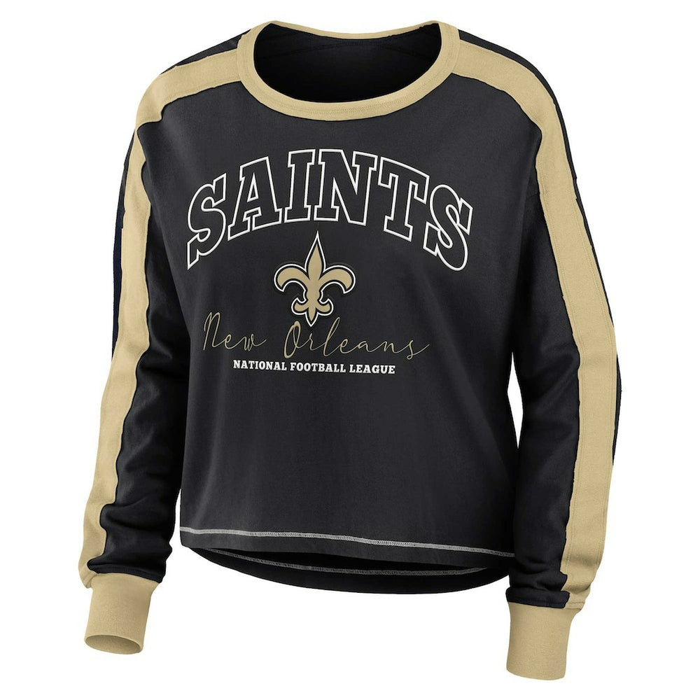 New Orleans Saints WEAR by Erin Andrews Women's Plus Size Colorblock Long Sleeve T-Shirt Black