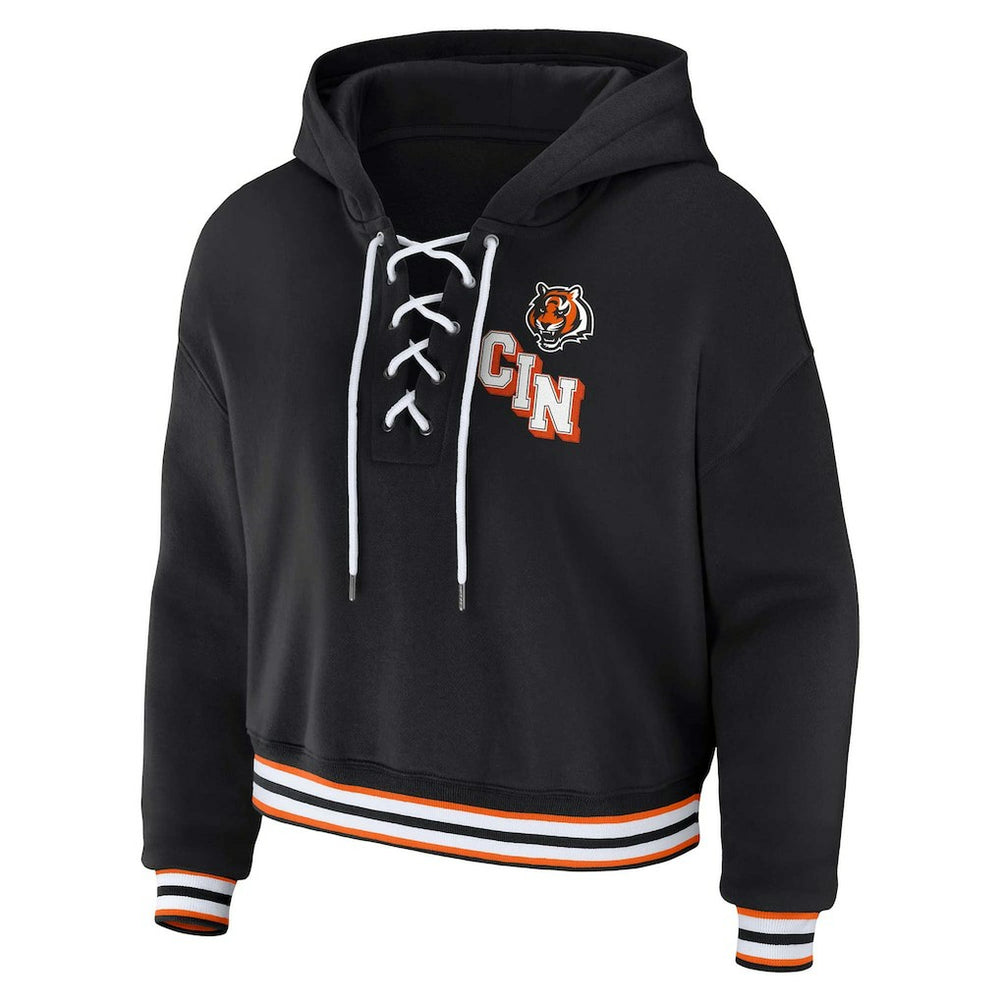 Cincinnati Bengals WEAR by Erin Andrews Women's Plus Size Lace-Up Pullover Hoodie Black