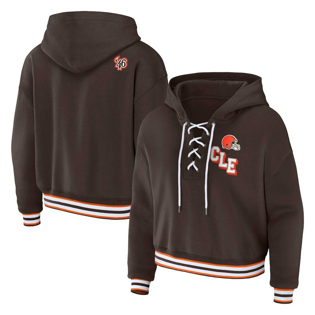 Cleveland Browns WEAR by Erin Andrews Women's Plus Size Lace-Up Pullover Hoodie Brown
