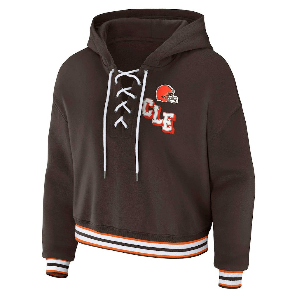 Cleveland Browns WEAR by Erin Andrews Women's Plus Size Lace-Up Pullover Hoodie Brown