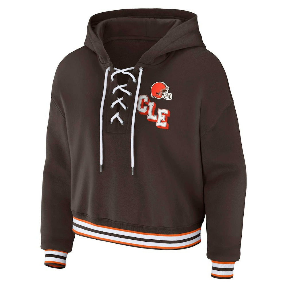 Cleveland Browns WEAR by Erin Andrews Women's Plus Size Lace-Up Pullover Hoodie Brown