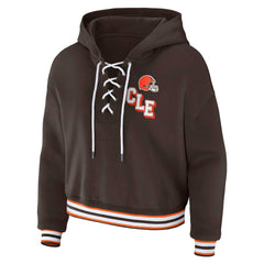 Cleveland Browns WEAR by Erin Andrews Women's Plus Size Lace-Up Pullover Hoodie Brown