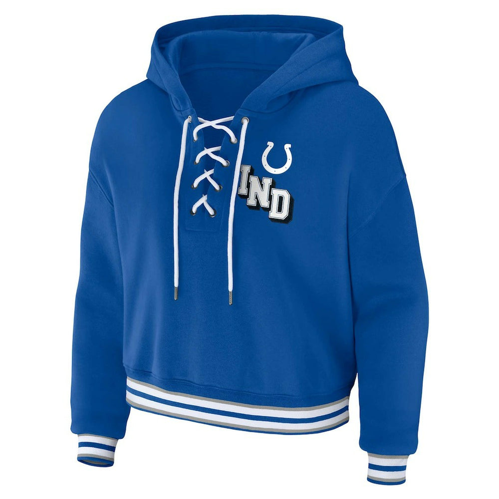Indianapolis Colts WEAR by Erin Andrews Women's Plus Size Lace-Up Pullover Hoodie Royal
