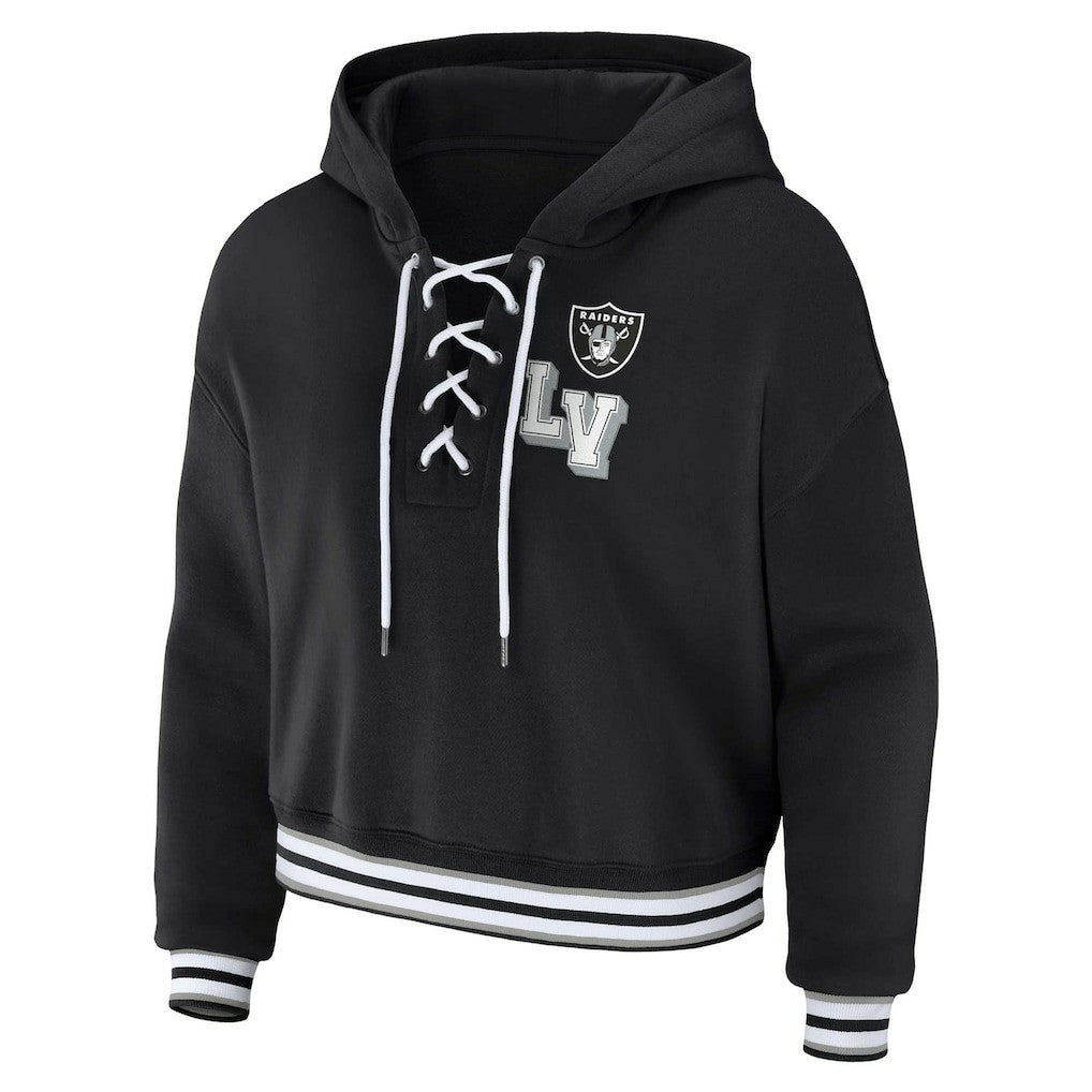 Las Vegas Raiders WEAR by Erin Andrews Women's Plus Size Lace-Up Pullover Hoodie Black