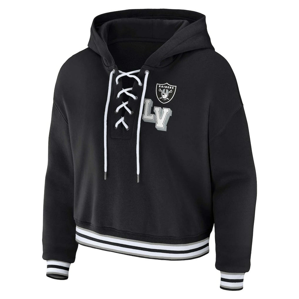 Las Vegas Raiders WEAR by Erin Andrews Women's Plus Size Lace-Up Pullover Hoodie Black