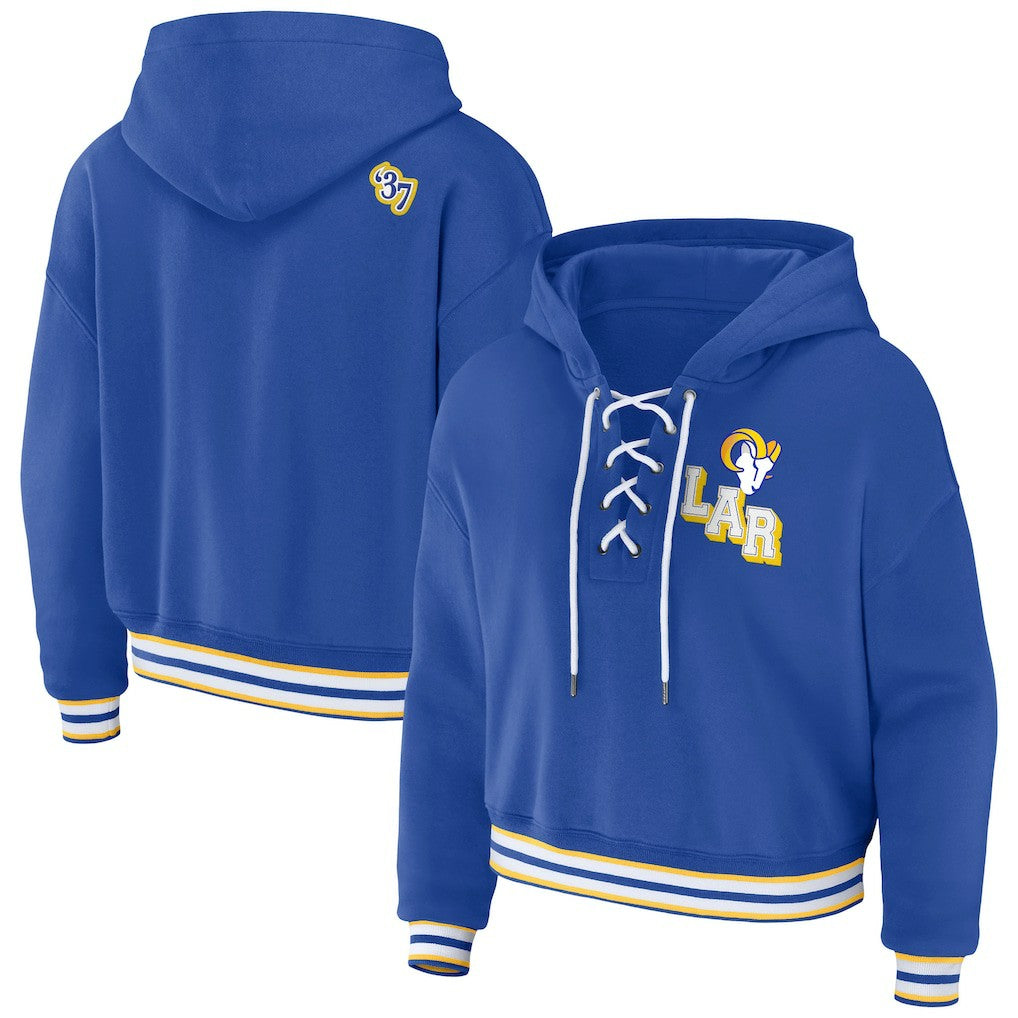 Los Angeles Rams WEAR by Erin Andrews Women's Plus Size Lace-Up Pullover Hoodie Royal