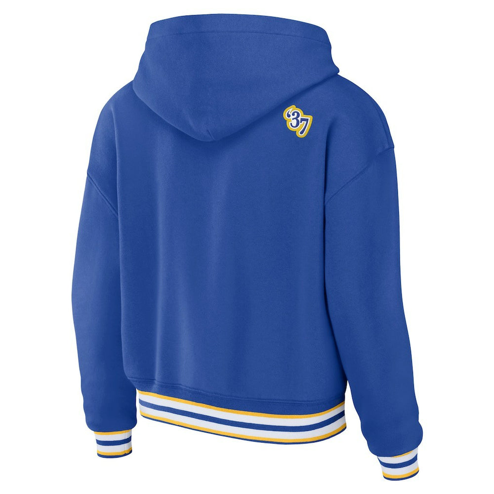 Los Angeles Rams WEAR by Erin Andrews Women's Plus Size Lace-Up Pullover Hoodie Royal