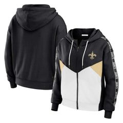 New Orleans Saints WEAR by Erin Andrews Women's Plus Size Color Block Full-Zip Hoodie Black/White