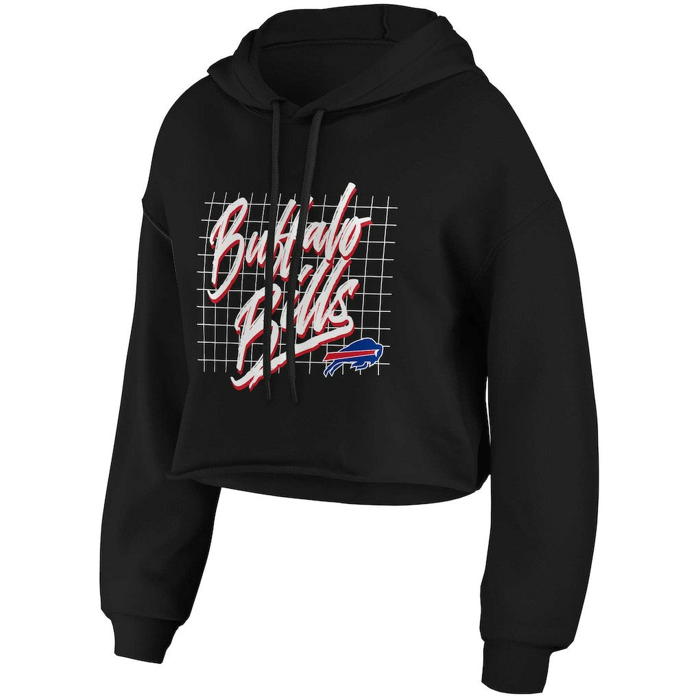 Buffalo Bills WEAR by Erin Andrews Women's Domestic Cropped Pullover Hoodie Black