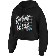 Detroit Lions WEAR by Erin Andrews Women's Domestic Cropped Pullover Hoodie Black