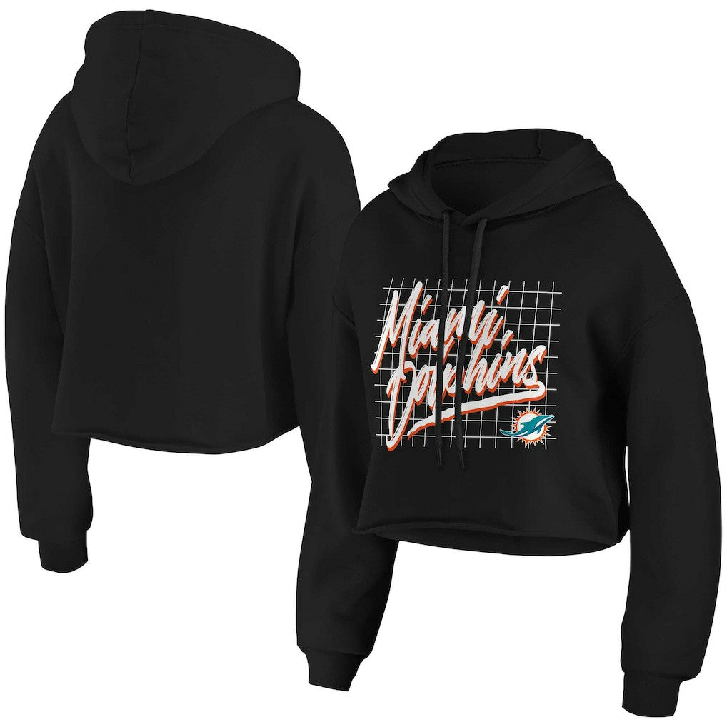 Miami Dolphins WEAR by Erin Andrews Women's Domestic Cropped Pullover Hoodie Black