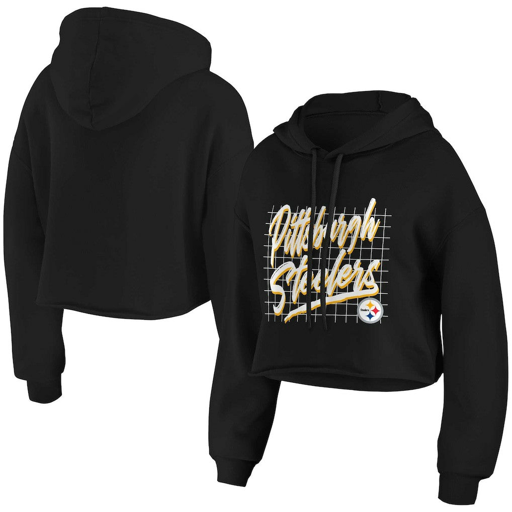 Pittsburgh Steelers WEAR by Erin Andrews Women's Domestic Cropped Pullover Hoodie Black