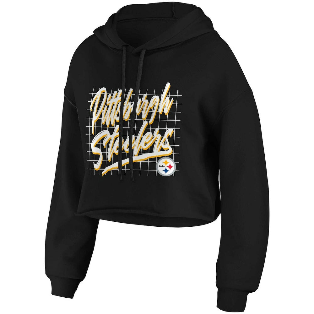 Pittsburgh Steelers WEAR by Erin Andrews Women's Domestic Cropped Pullover Hoodie Black