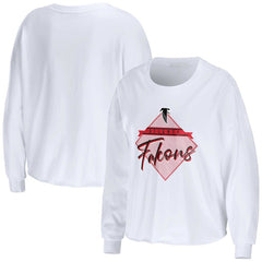 Atlanta Falcons WEAR by Erin Andrews Women's Domestic Cropped Long Sleeve T-Shirt White