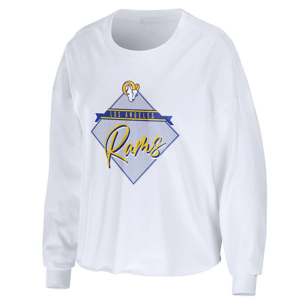Los Angeles Rams WEAR by Erin Andrews Women's Domestic Cropped Long Sleeve T-Shirt White