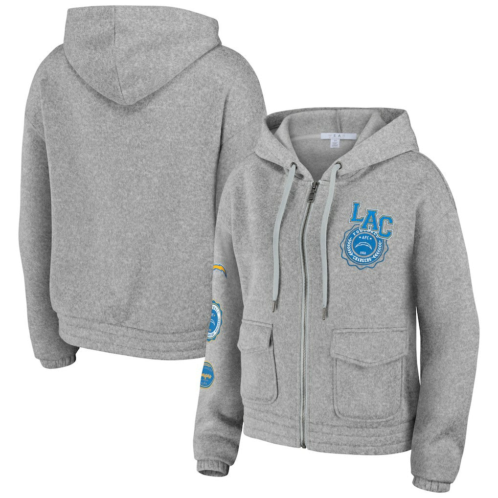 Los Angeles Chargers WEAR by Erin Andrews Women's Full-Zip Hoodie Heather Gray