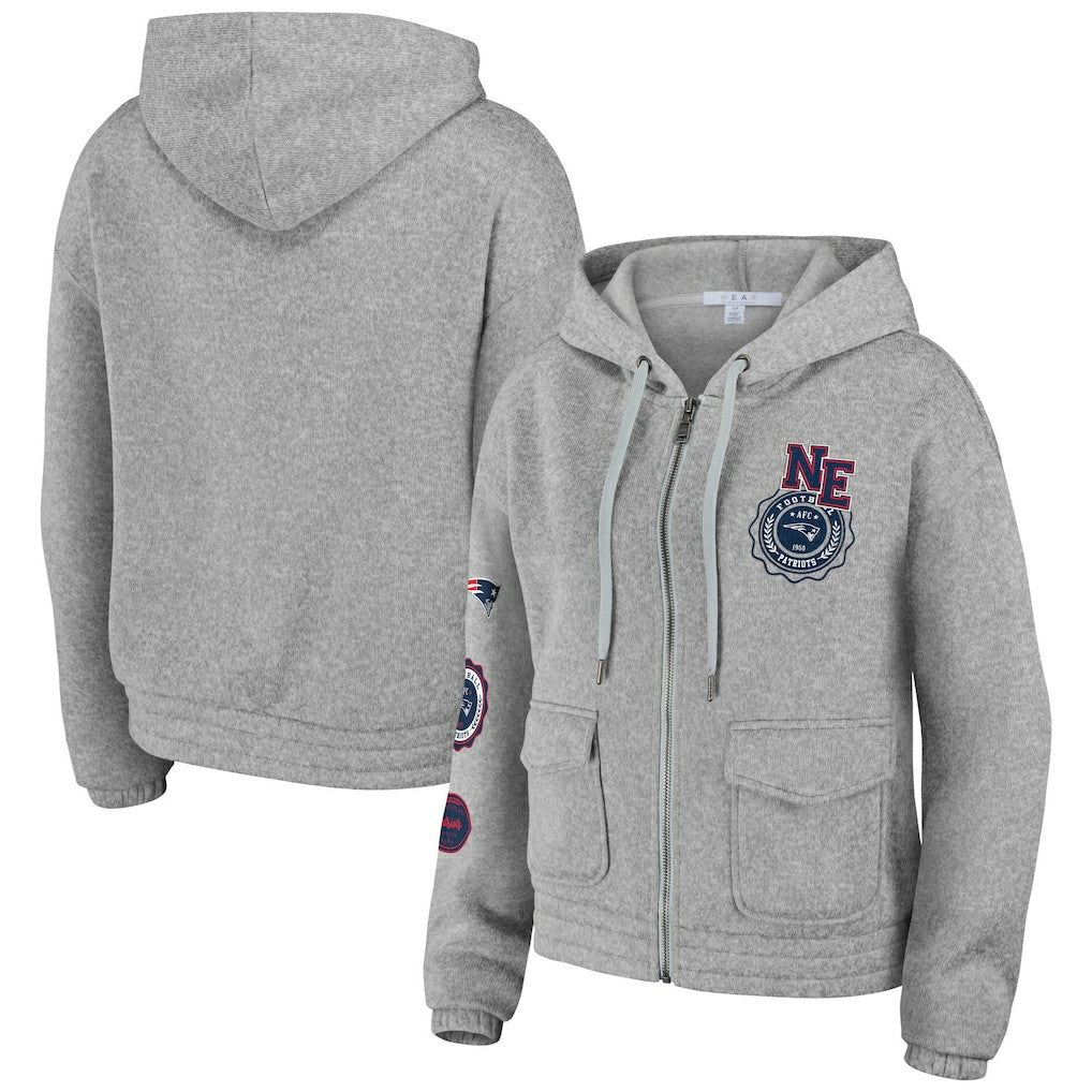 New England Patriots WEAR by Erin Andrews Women's Full-Zip Hoodie Heather Gray