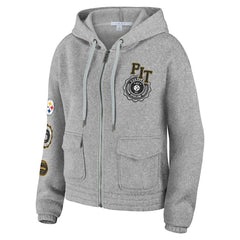 Pittsburgh Steelers WEAR by Erin Andrews Women's Full-Zip Hoodie Heather Gray