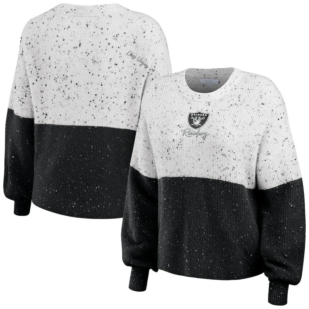 Las Vegas Raiders WEAR by Erin Andrews Women's Lighweight Modest Crop Color-Block Pullover Sweater White/Black