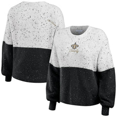 New Orleans Saints WEAR by Erin Andrews Women's Lighweight Modest Crop Color-Block Pullover Sweater White/Black