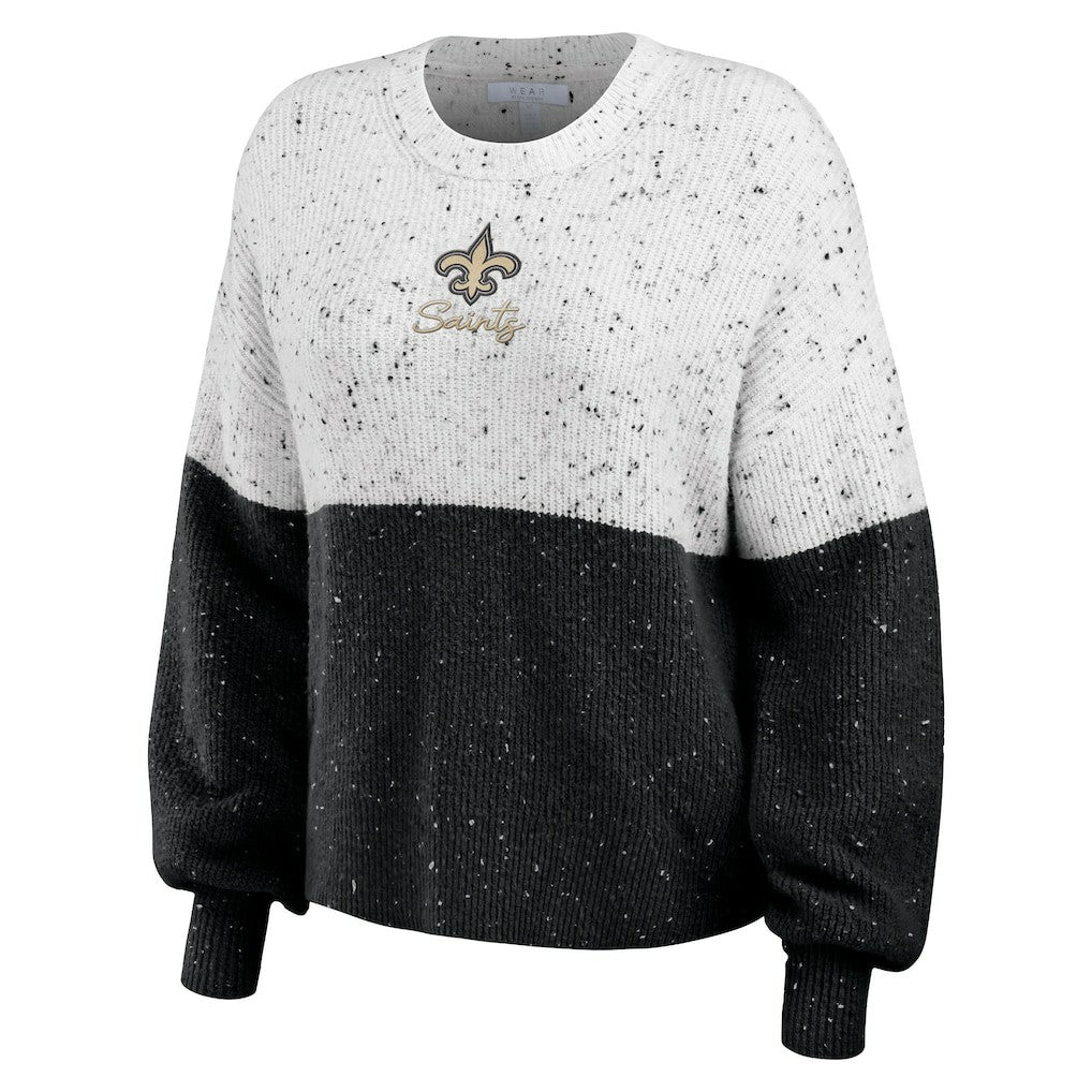 New Orleans Saints WEAR by Erin Andrews Women's Lighweight Modest Crop Color-Block Pullover Sweater White/Black