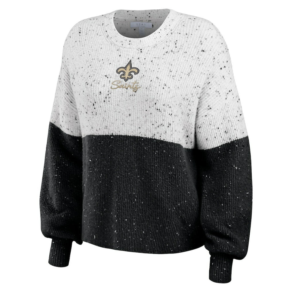 New Orleans Saints WEAR by Erin Andrews Women's Lighweight Modest Crop Color-Block Pullover Sweater White/Black