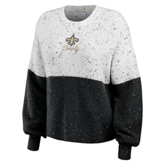 New Orleans Saints WEAR by Erin Andrews Women's Lighweight Modest Crop Color-Block Pullover Sweater White/Black