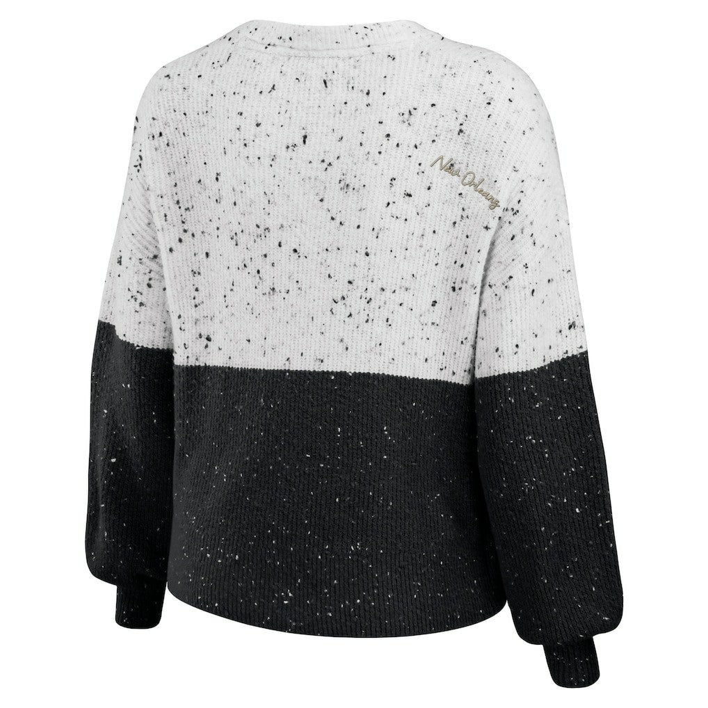 New Orleans Saints WEAR by Erin Andrews Women's Lighweight Modest Crop Color-Block Pullover Sweater White/Black
