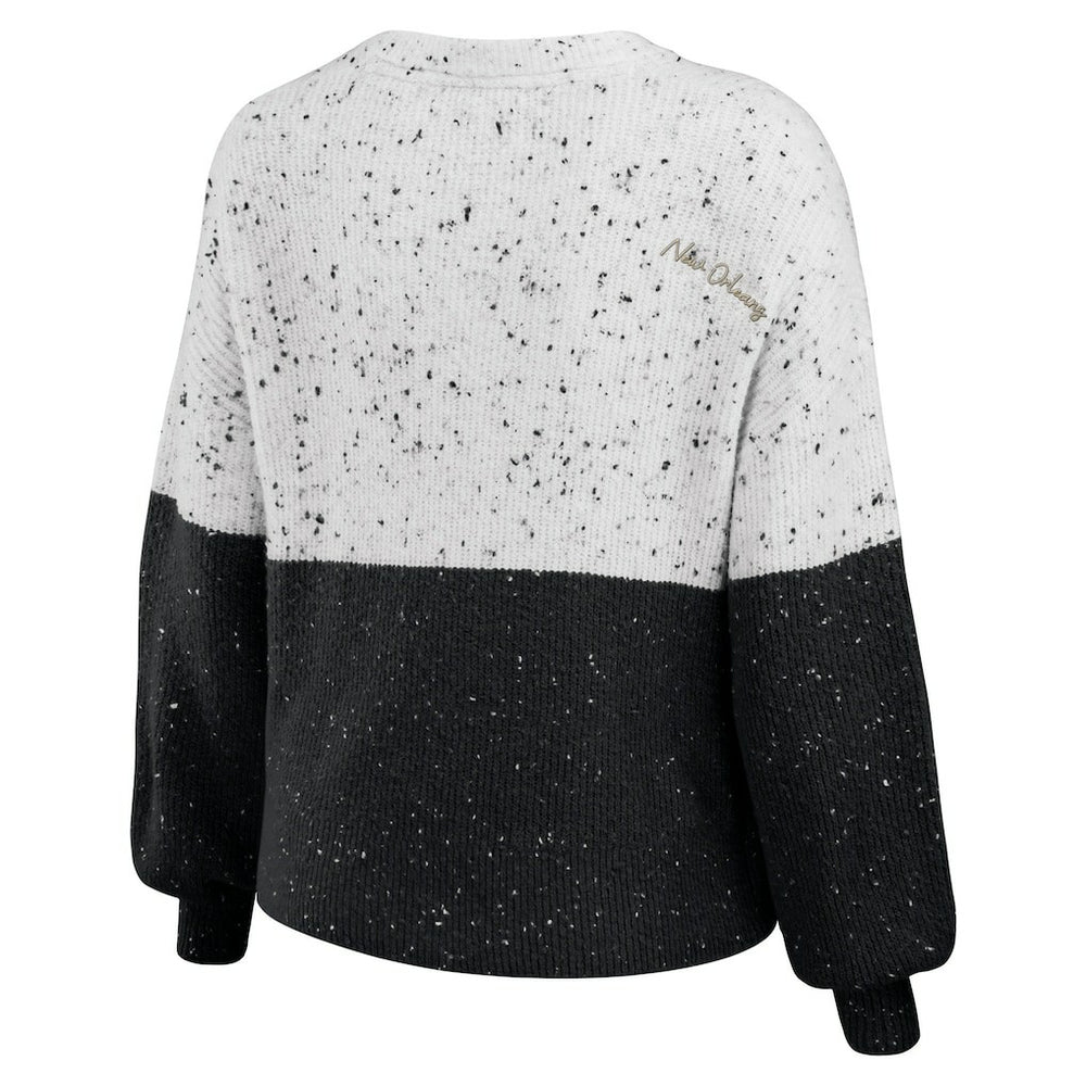 New Orleans Saints WEAR by Erin Andrews Women's Lighweight Modest Crop Color-Block Pullover Sweater White/Black