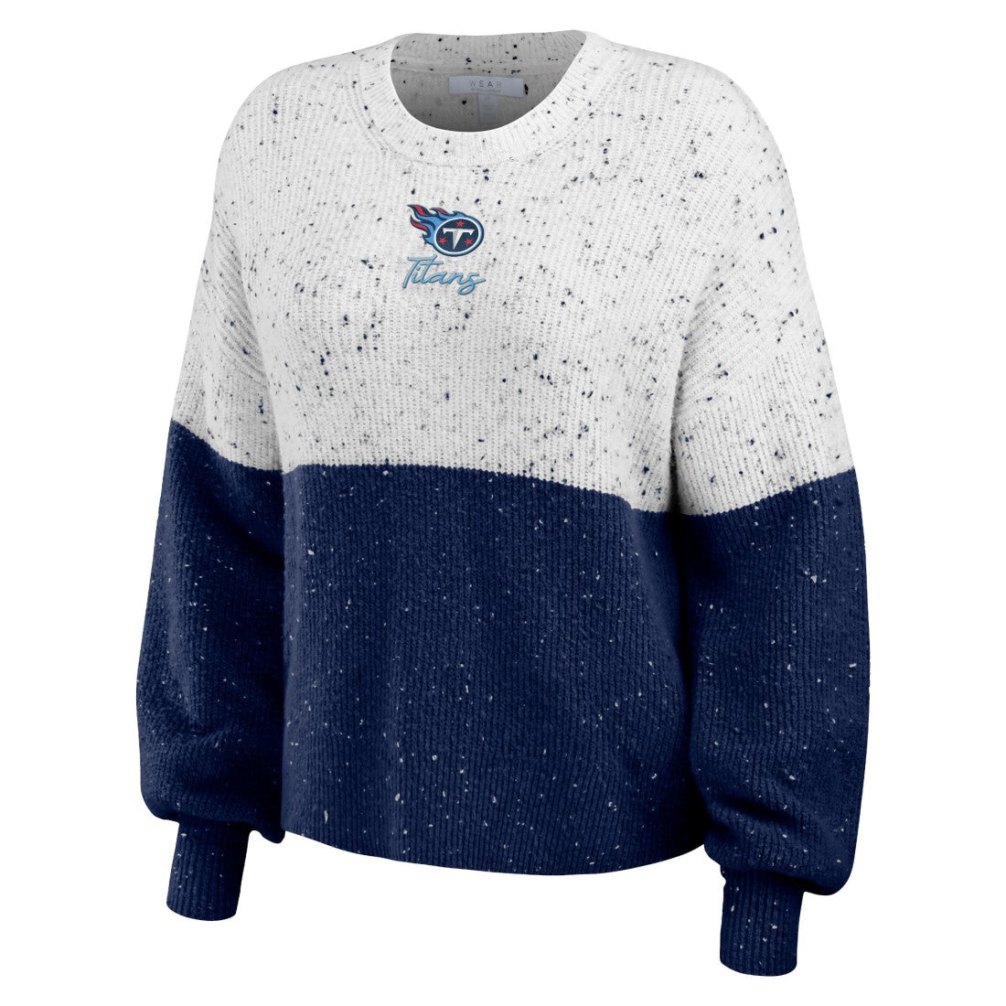 Tennessee Titans WEAR by Erin Andrews Women's Lighweight Modest Crop Color-Block Pullover Sweater White/Navy