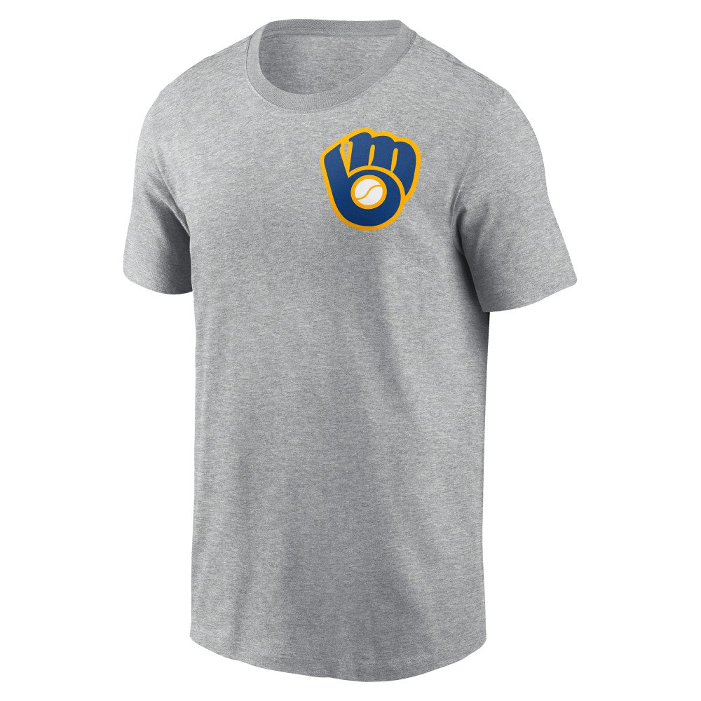 Milwaukee Brewers Nike Cooperstown Collection Large Logo 2-Hit T-Shirt - Heather Gray - Nike Lifestyle