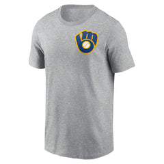 Milwaukee Brewers Nike Cooperstown Collection Large Logo 2-Hit T-Shirt - Heather Gray - Nike Lifestyle