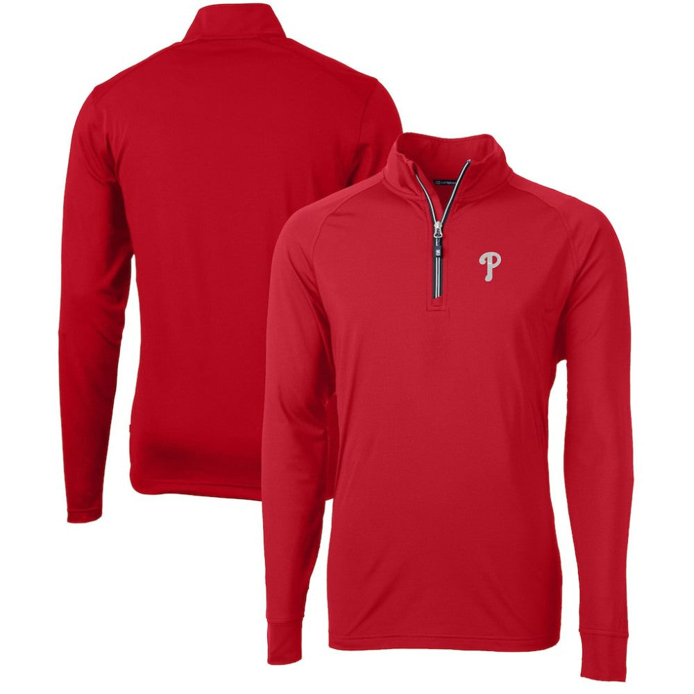 Philadelphia Phillies Cutter & Buck Adapt Eco Knit Stretch Recycled Quarter-Zip Pullover Top - Red - MLB Lifestyle