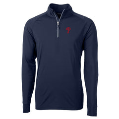 Philadelphia Phillies Cutter & Buck Adapt Eco Knit Stretch Recycled Quarter-Zip Pullover Top - Navy - MLB Lifestyle