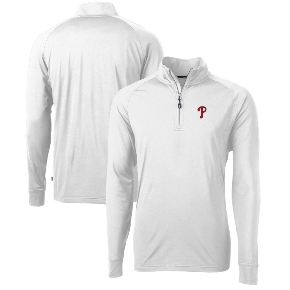 Philadelphia Phillies Cutter & Buck Adapt Eco Knit Stretch Recycled Quarter-Zip Pullover Top - White - MLB Discount