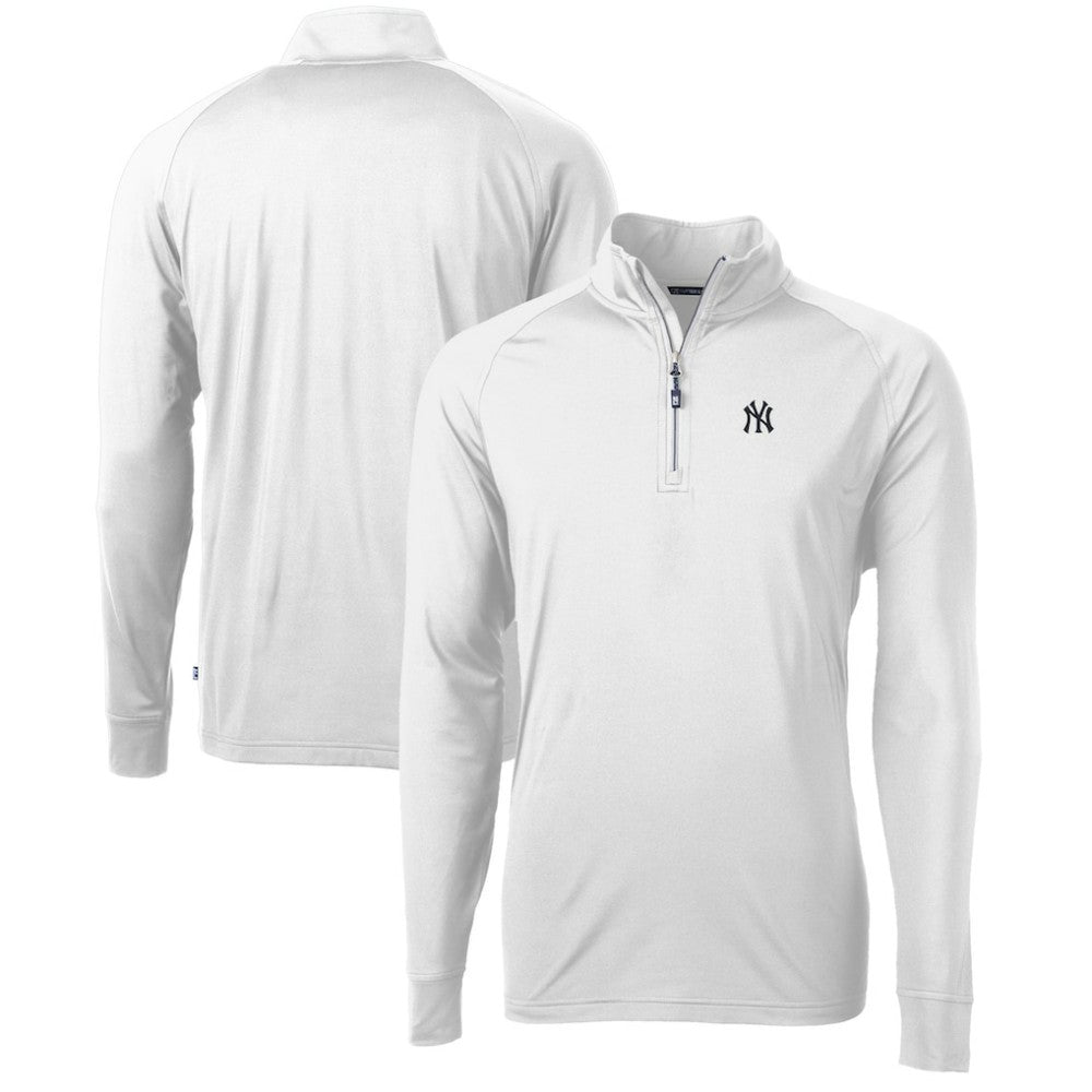 New York Yankees Cutter & Buck Adapt Eco Knit Stretch Recycled Quarter-Zip Pullover Top - White - MLB Online