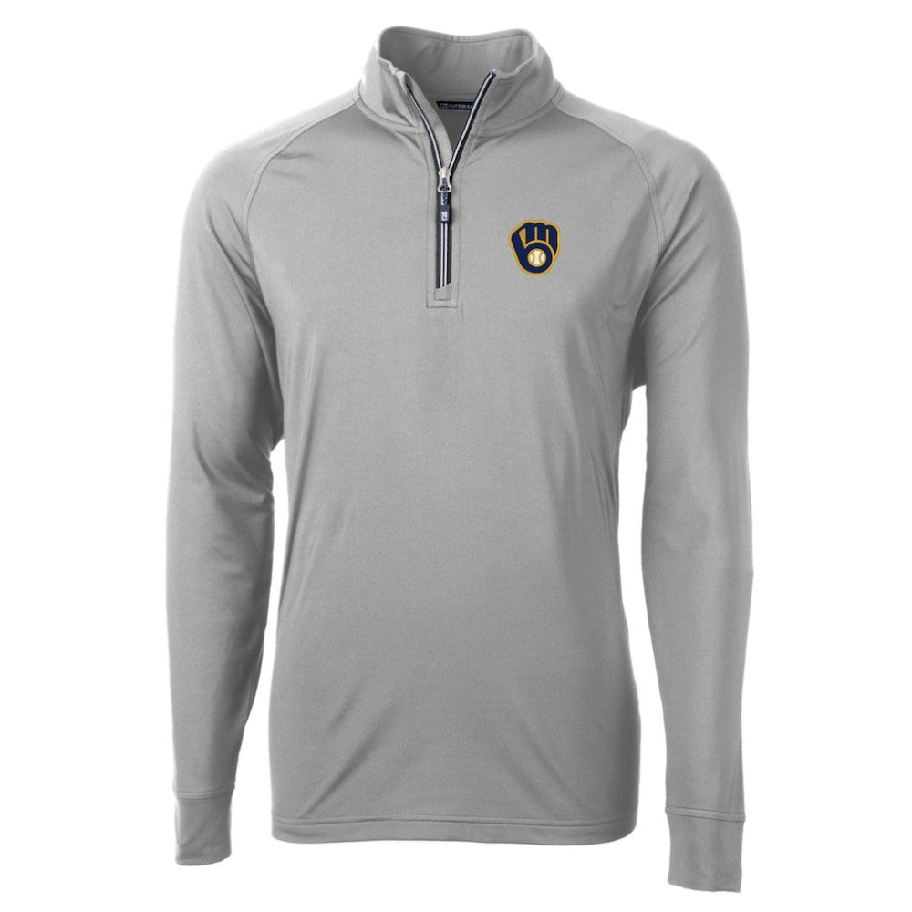 Milwaukee Brewers Cutter & Buck Adapt Eco Knit Stretch Recycled Quarter-Zip Pullover Top - Gray - MLB on Sale