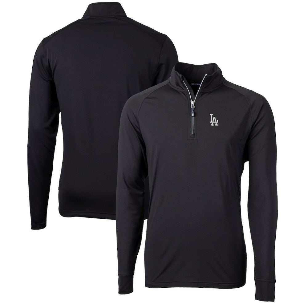 Los Angeles Dodgers Cutter & Buck Adapt Eco Knit Stretch Recycled Quarter-Zip Pullover Top - Black - MLB Lifestyle