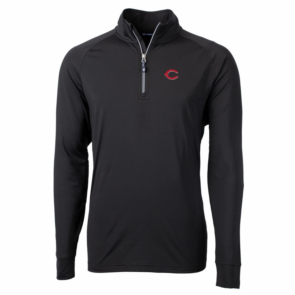 Cincinnati Reds Cutter & Buck Adapt Eco Knit Stretch Recycled Quarter-Zip Pullover Top - Black - MLB Lifestyle