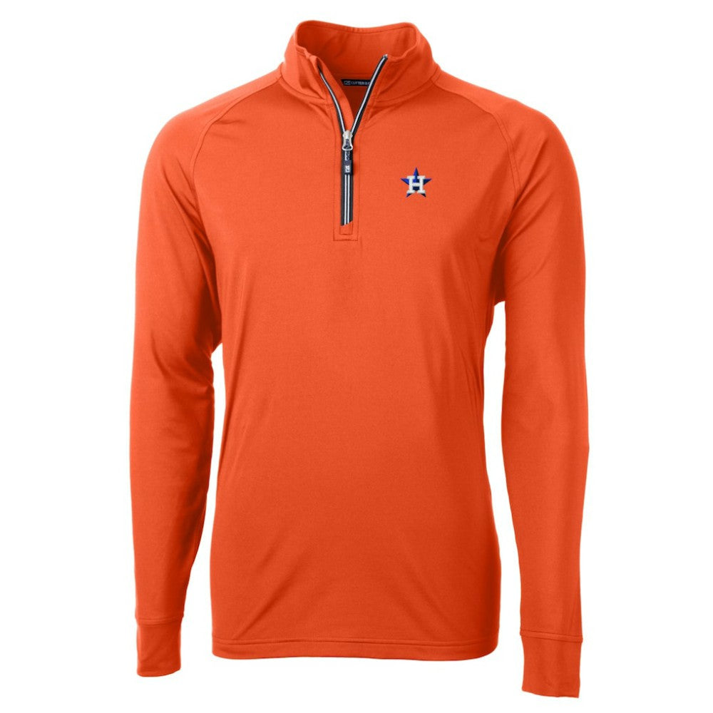 Houston Astros Cutter & Buck Adapt Eco Knit Stretch Recycled Quarter-Zip Pullover Top - Orange - MLB Sale