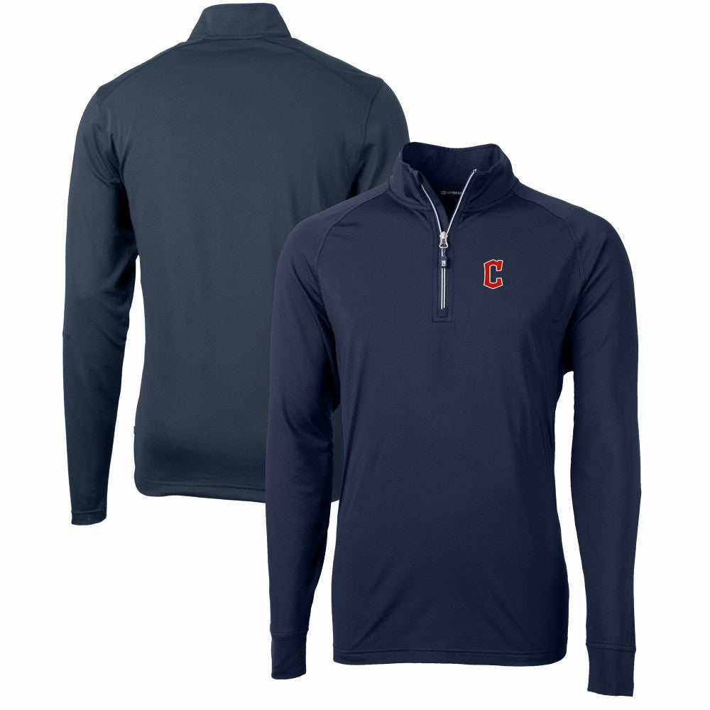 Cleveland Guardians Cutter & Buck Adapt Eco Knit Stretch Recycled Quarter-Zip Pullover Top - Navy - MLB Sale