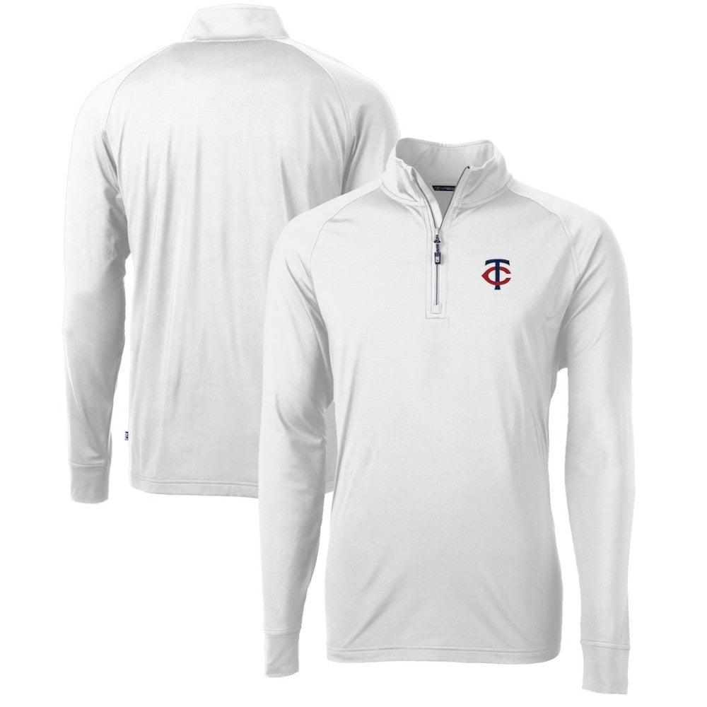 Minnesota Twins Cutter & Buck Adapt Eco Knit Stretch Recycled Quarter-Zip Pullover Top - White - MLB Lifestyle
