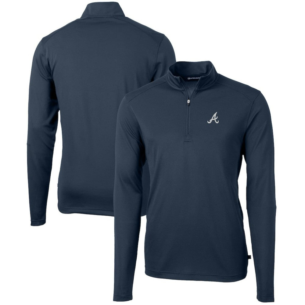 Atlanta Braves Cutter & Buck Virtue Eco Pique Recycled Quarter-Zip Pullover Top - Navy - MLB on Sale