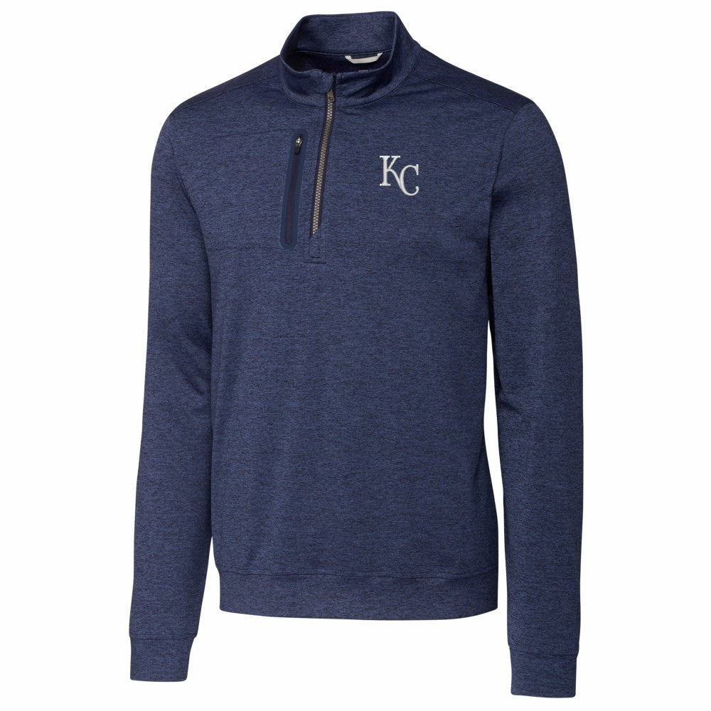 Kansas City Royals Cutter & Buck Stealth Heathered Quarter-Zip Pullover Top - Navy - MLB on Sale